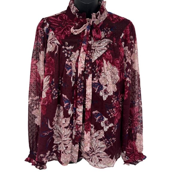 Walter Baker Large L Tina Top Wild Orchid Floral Long Sleeve Blouse Ruffle New - Picture 1 of 9